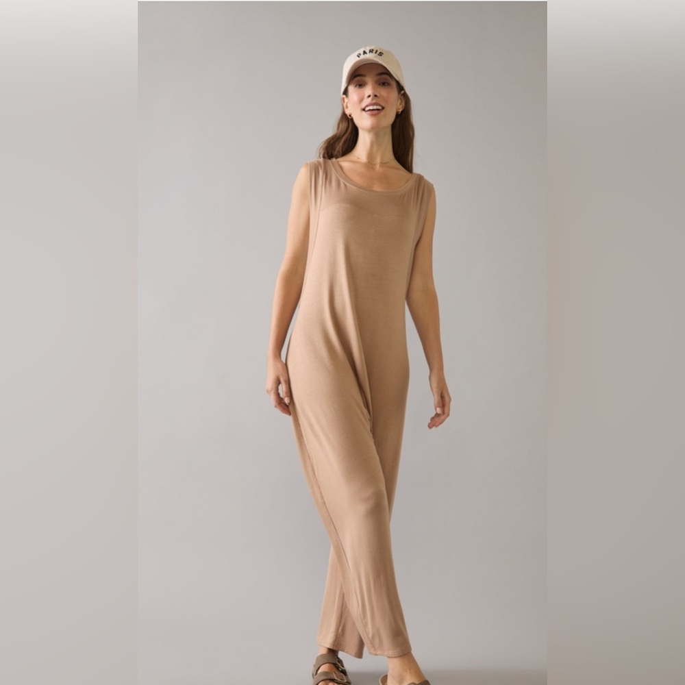 New Francesca’s  Martha Lounge Sleeveless Tan Jumpsuit